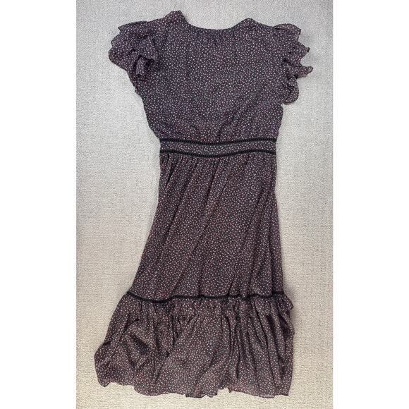 Rebecca Minkof Dress Ditsy Floral Tiered Maxi Prairie Cottagecore Black Sz Large - Picture 2 of 11